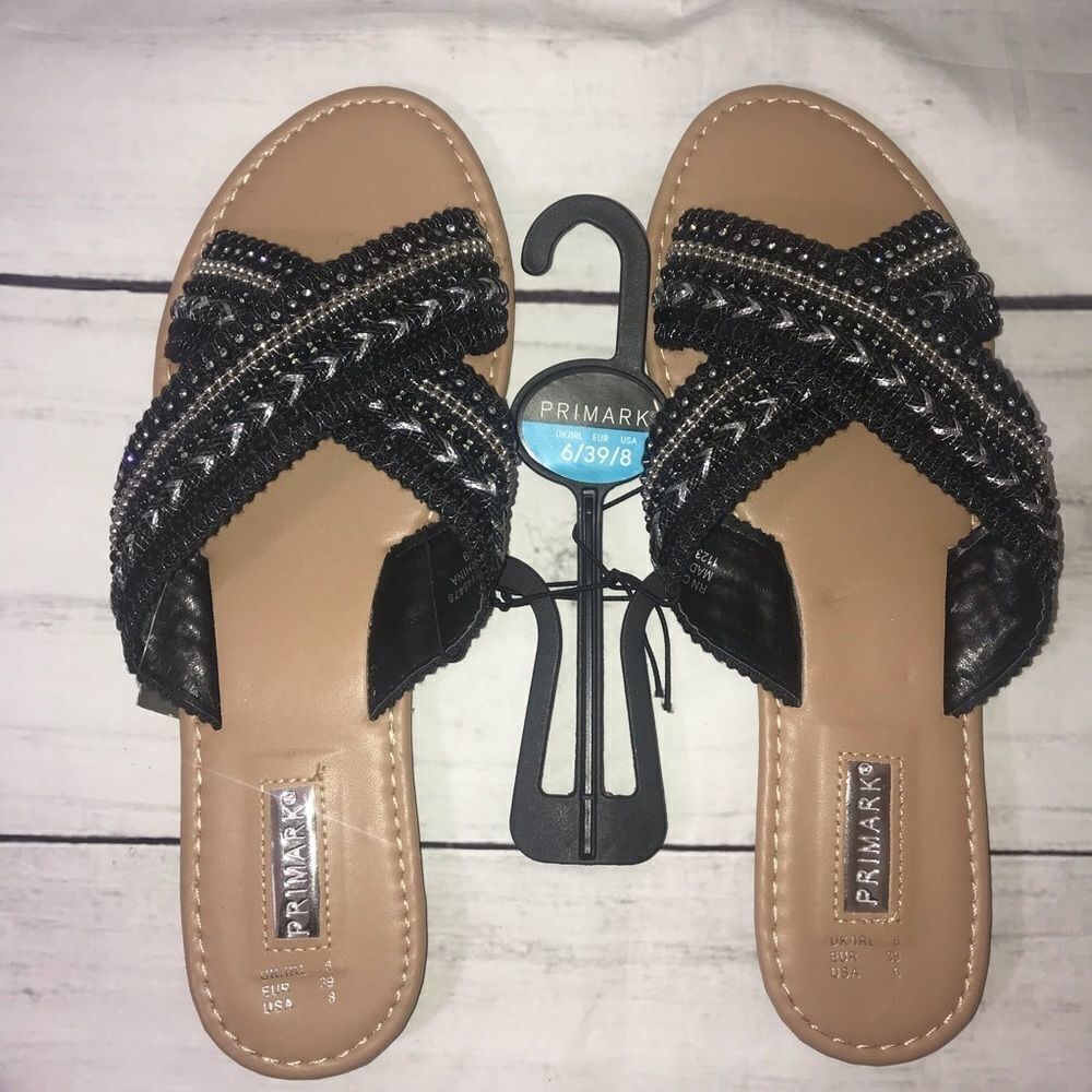 Primark Silver and Black Criss Cross Sandals-Sz 8